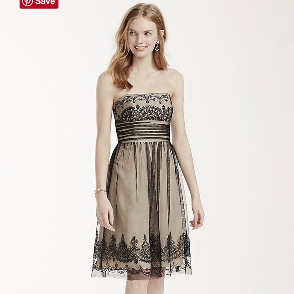 Strapless Tulle Dress With Black Lace and Beading